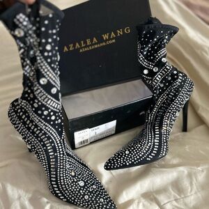 AKIRA Black Rhinestone Heeled Boots